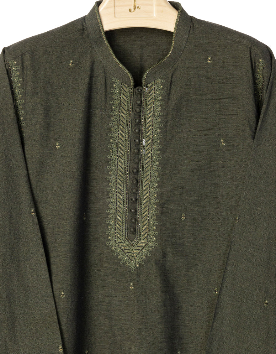 Cotton Forest Green Kurta Trouser - J. Junaid Jamshed