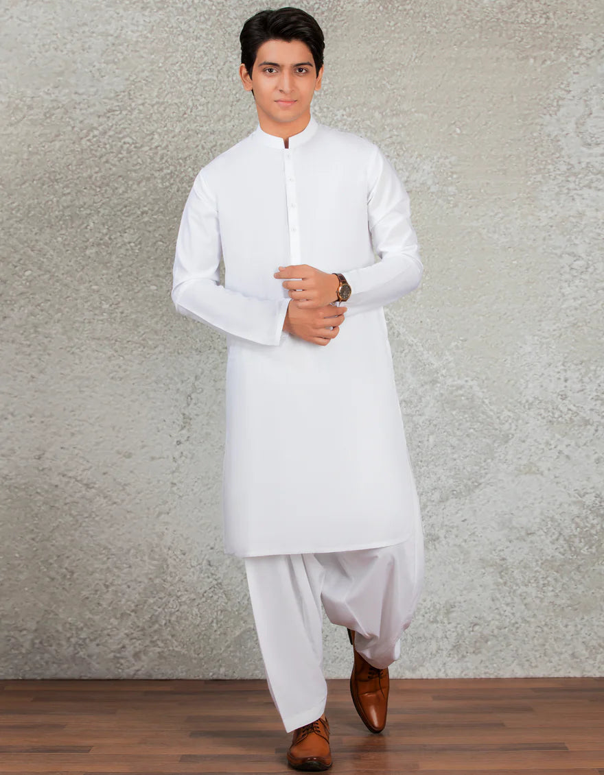 Blended White Kameez Shalwar - J. Junaid Jamshed