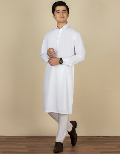 Blended White Shalwar Kameez - J. Junaid Jamshed