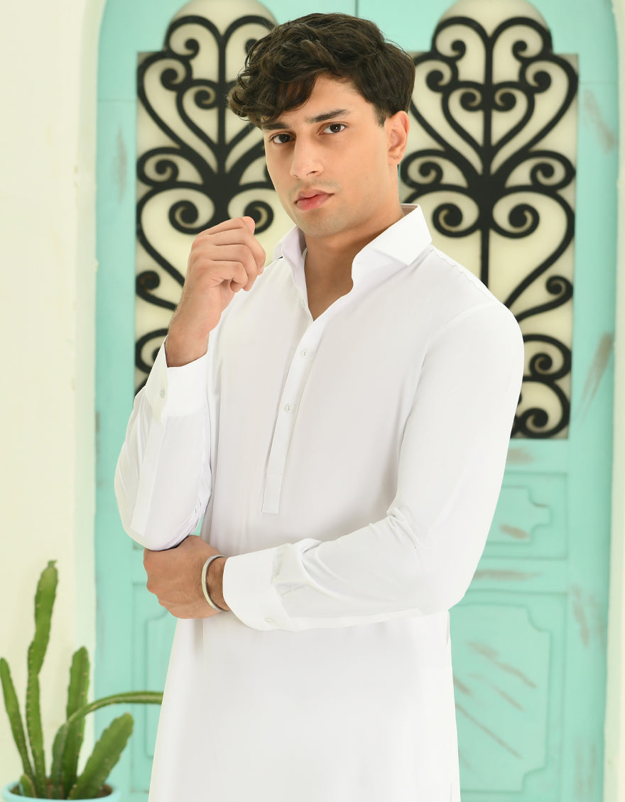 Blended White Shalwar Kameez - J. Junaid Jamshed