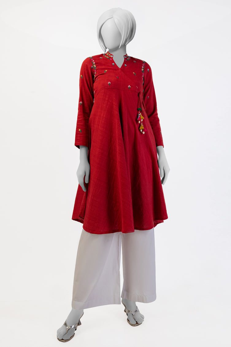 Textured Red Kurti - J. Junaid Jamshed