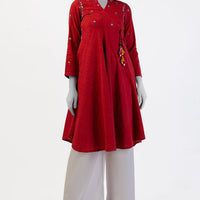 Textured Red Kurti - J. Junaid Jamshed