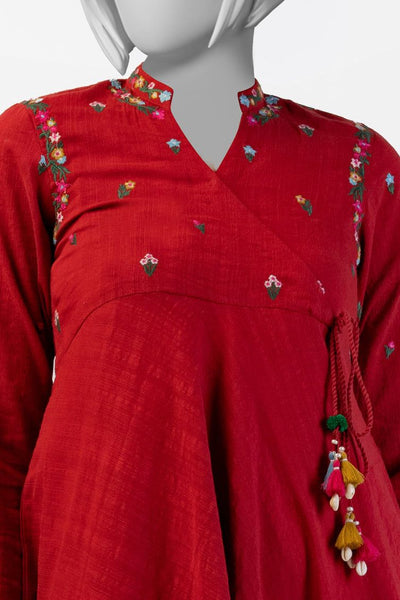 Textured Red Kurti - J. Junaid Jamshed