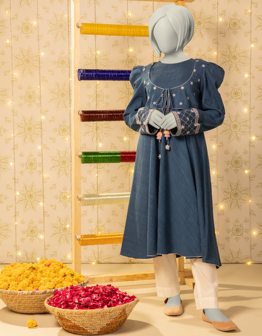 Textured Blue Kurti - J. Junaid Jamshed