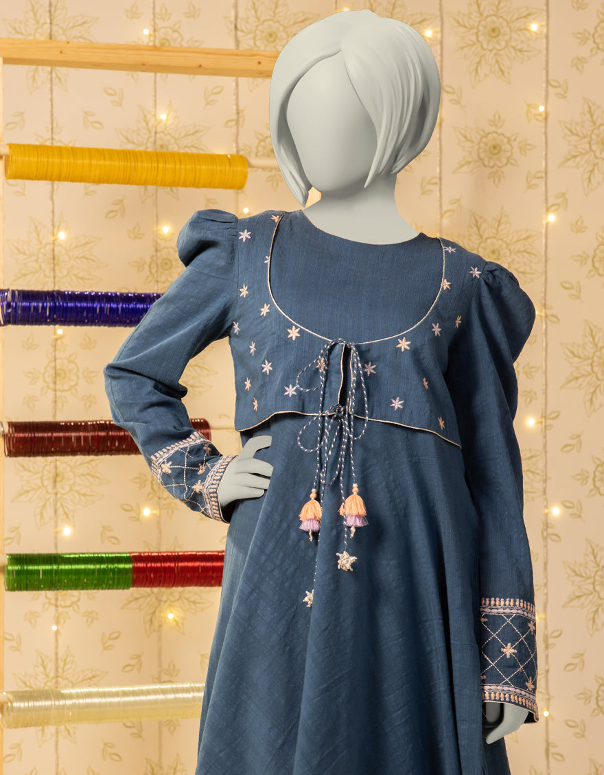 Textured Blue Kurti - J. Junaid Jamshed