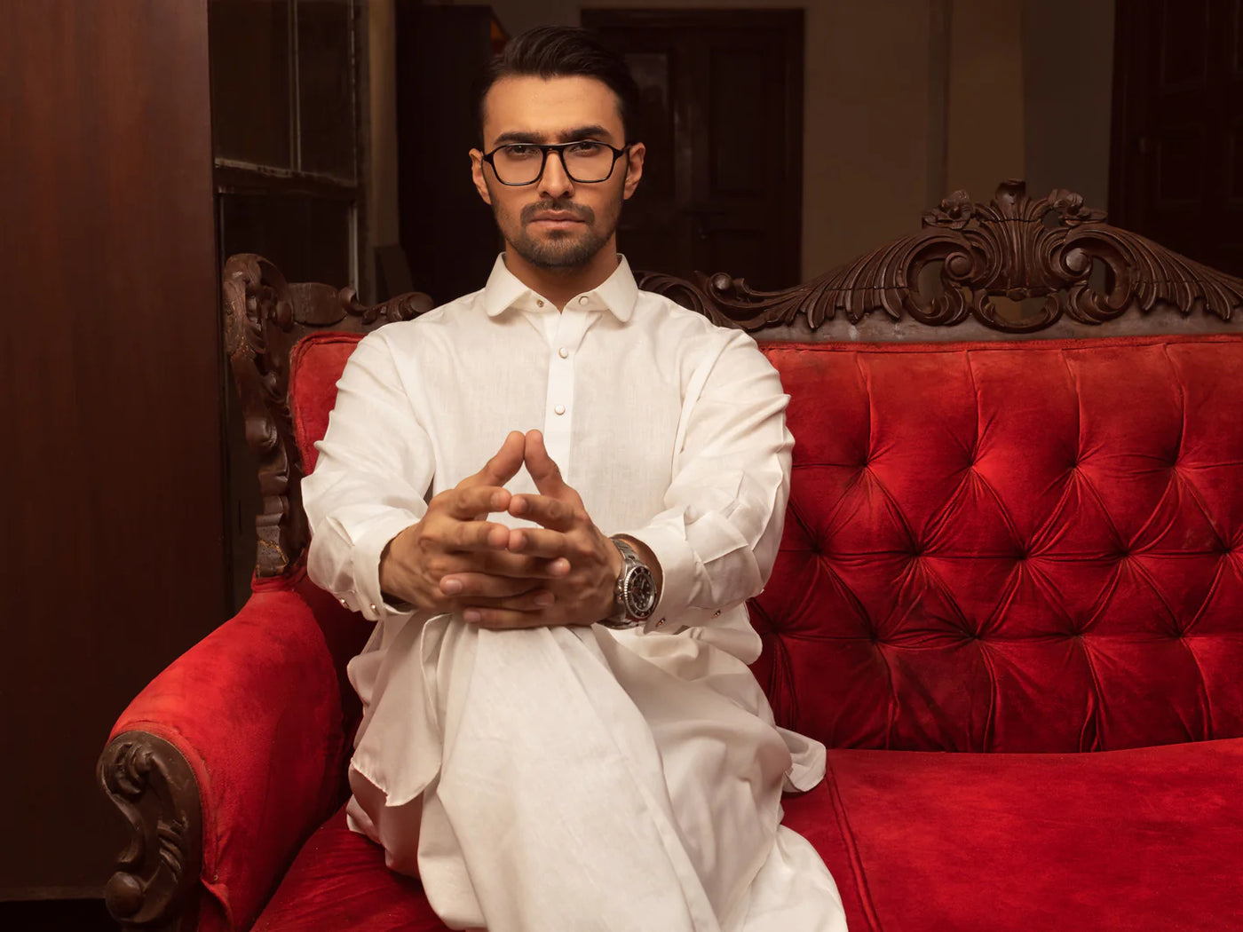 Blended White Kurta Shalwar - Wasim Akram by J. Junaid Jamshed