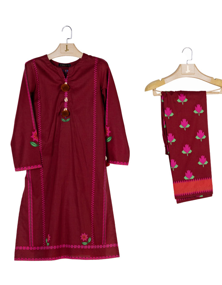 Lawn Maroon Stitched Suit - J. Junaid Jamshed