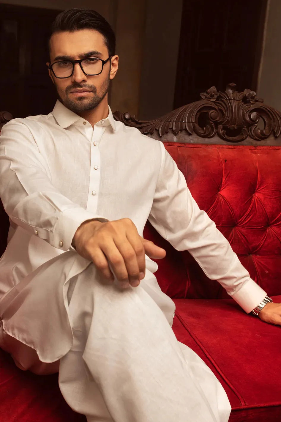 Blended White Kurta Shalwar - Wasim Akram by J. Junaid Jamshed