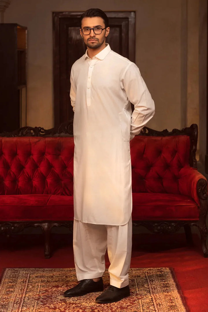 Blended White Kurta Shalwar - Wasim Akram by J. Junaid Jamshed