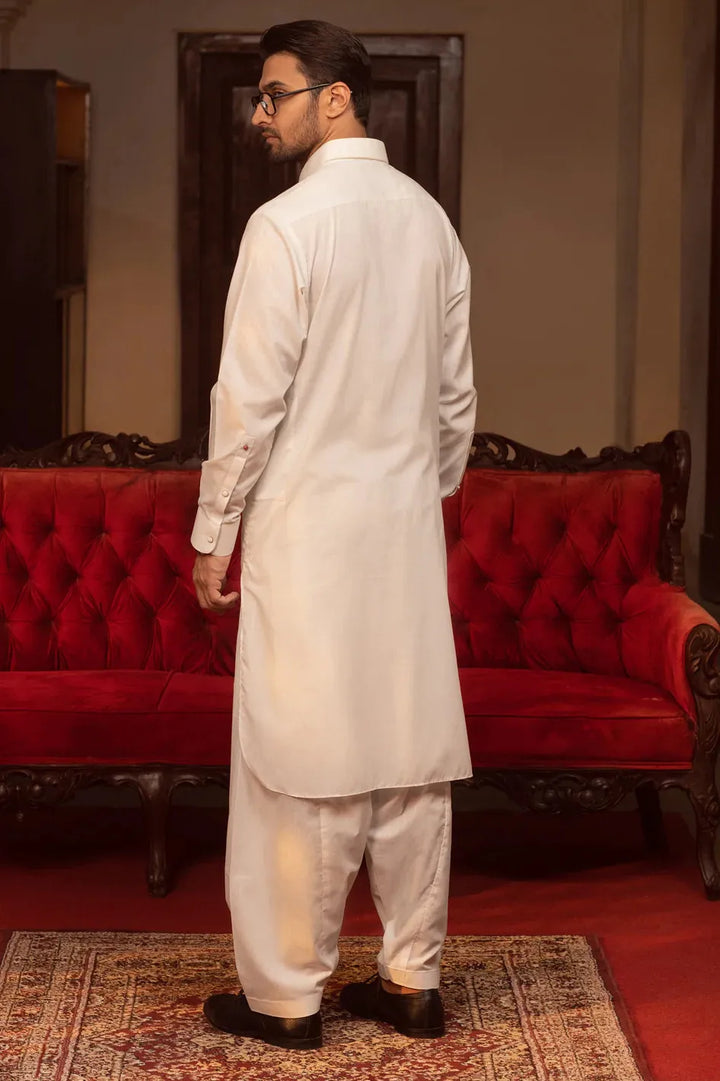 Blended White Kurta Shalwar - Wasim Akram by J. Junaid Jamshed