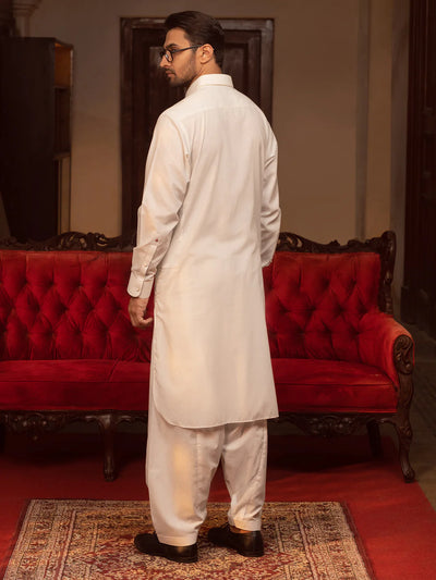 Blended White Kurta Shalwar - Wasim Akram by J. Junaid Jamshed