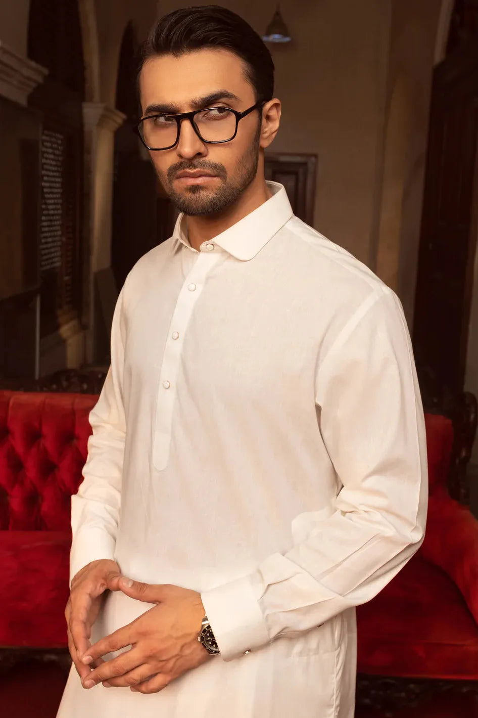 Blended White Kurta Shalwar - Wasim Akram by J. Junaid Jamshed