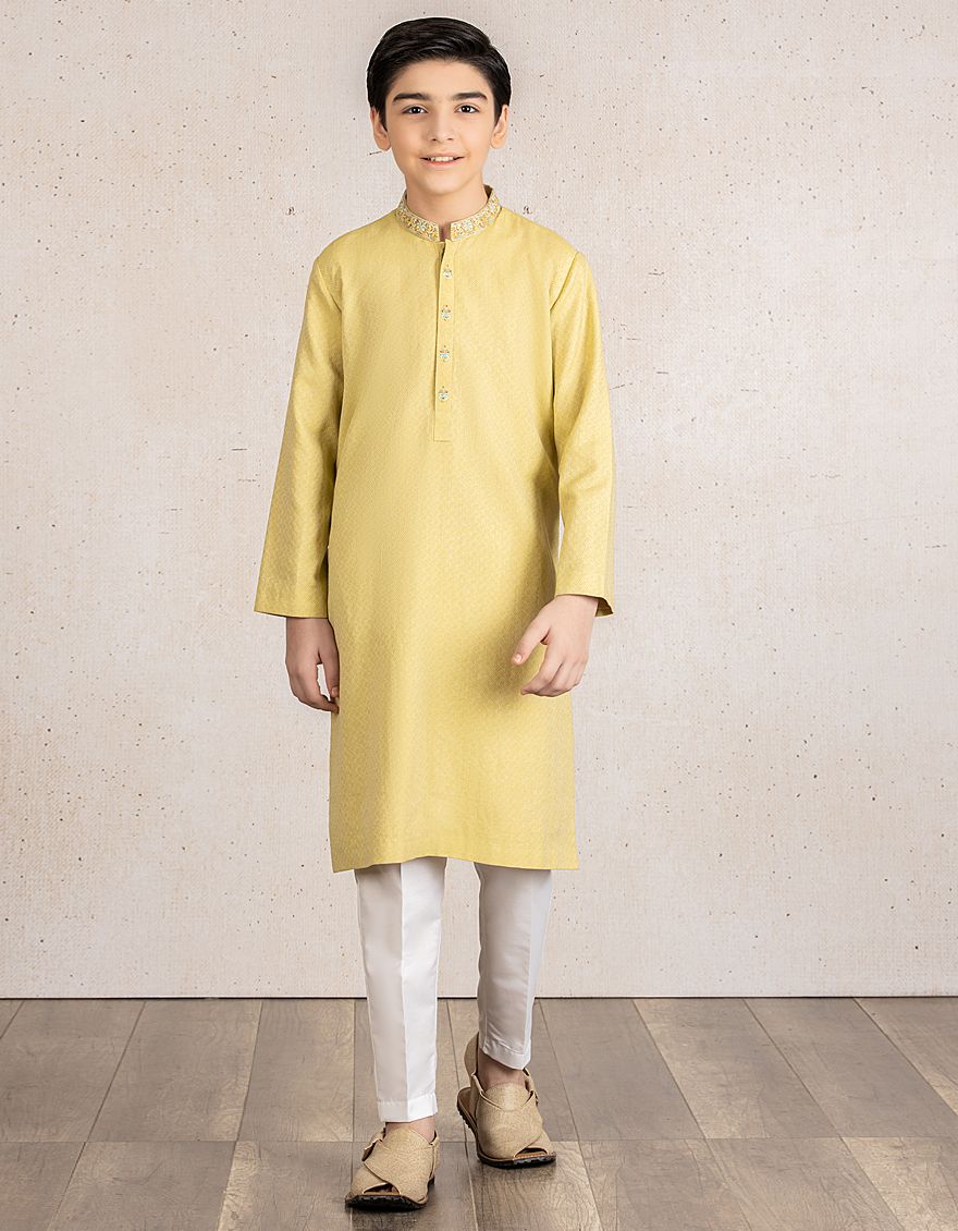 Bunnat Lime Green Kurta - J. Junaid Jamshed