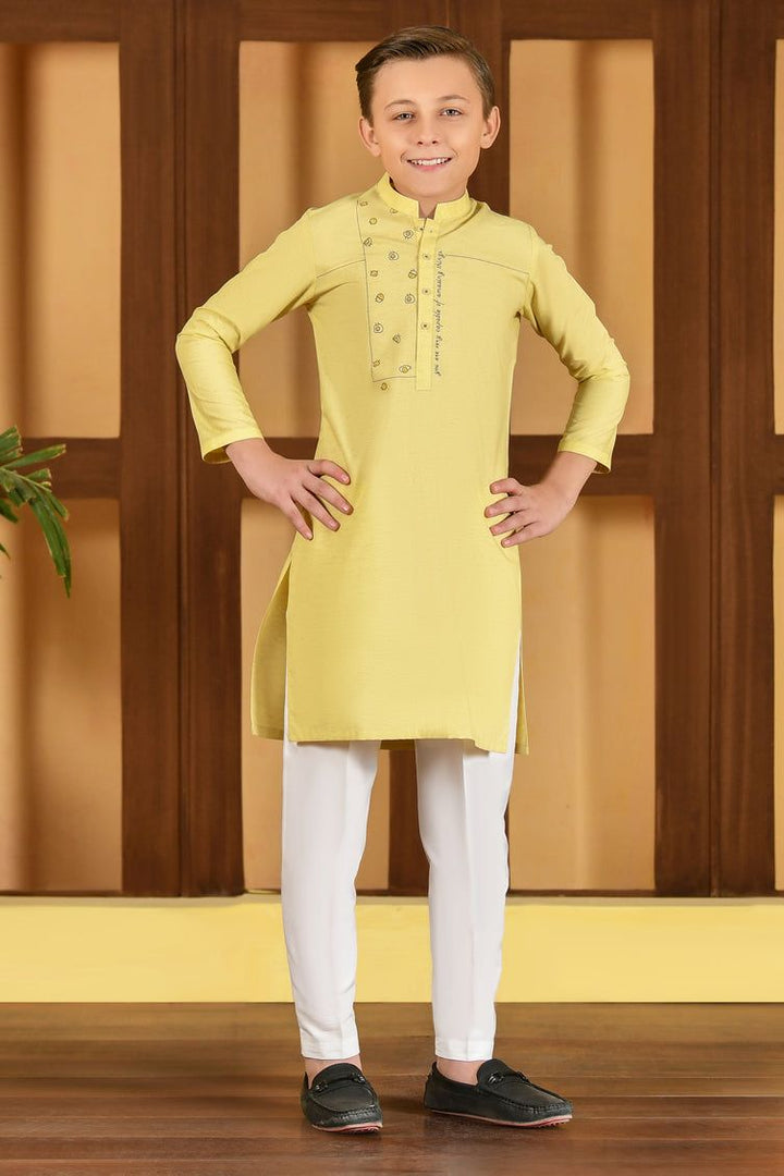 Blended Lemon Yellow Kurta - J. Junaid Jamshed