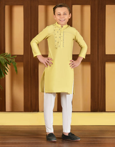 Blended Lemon Yellow Kurta - J. Junaid Jamshed