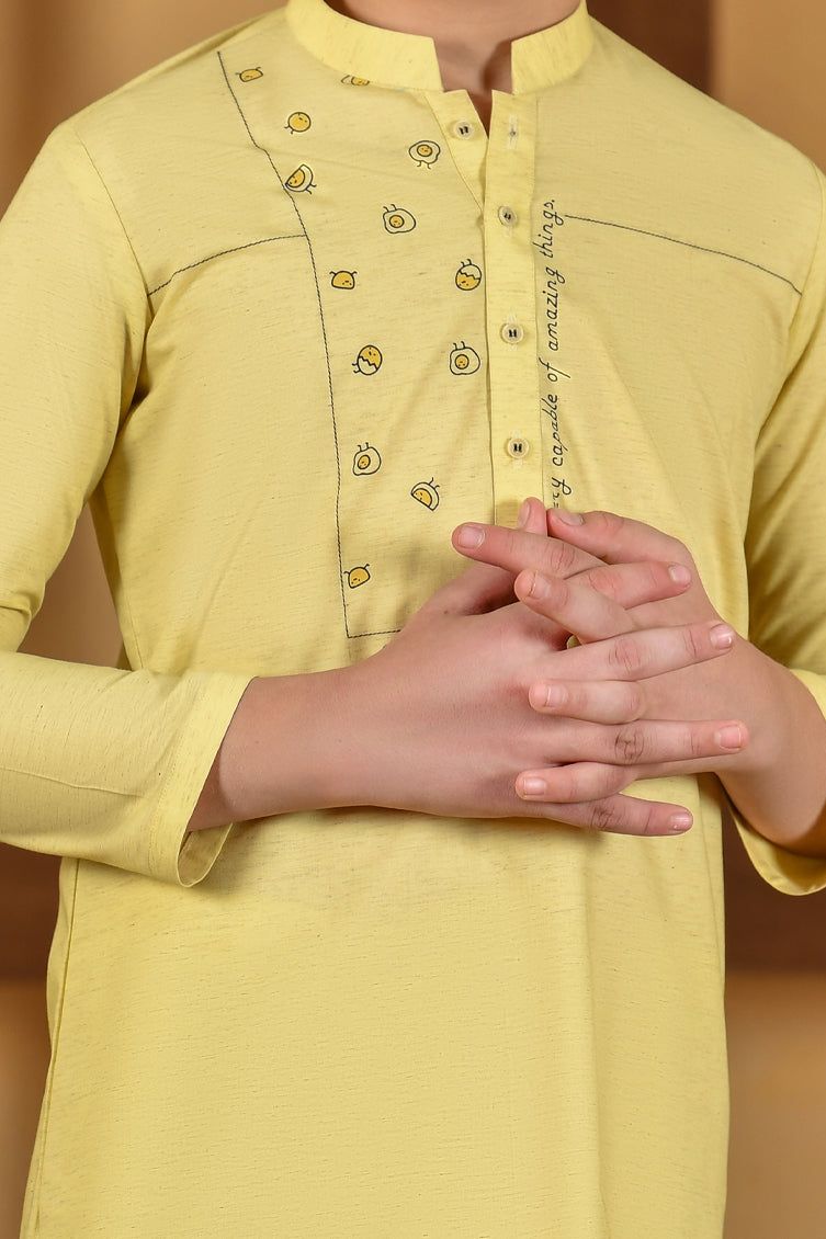 Blended Lemon Yellow Kurta - J. Junaid Jamshed