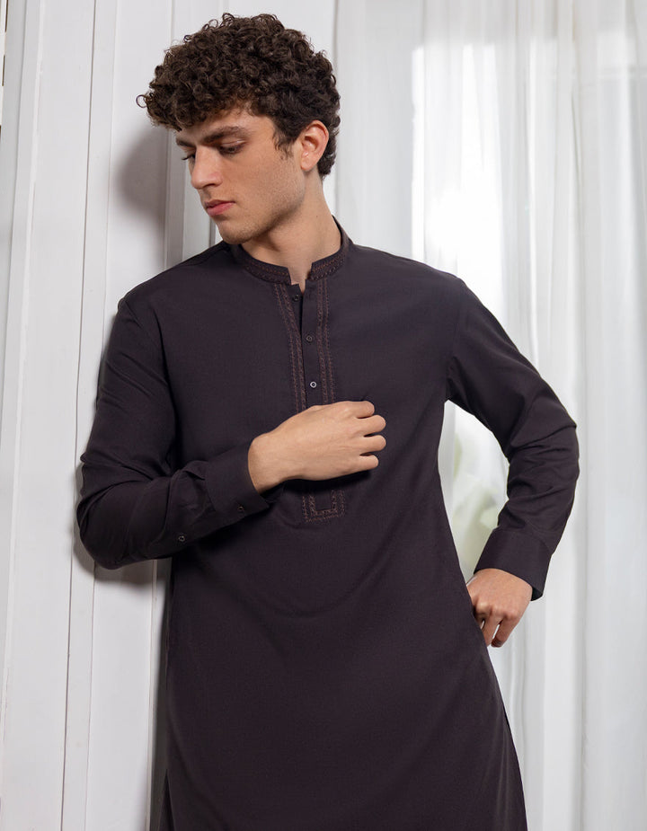 Blended Deep Brown Kurta Trouser - J. Junaid Jamshed