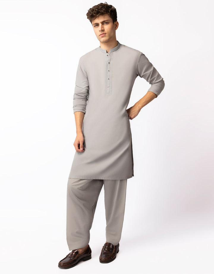 Blended Silver Shalwar Kameez - J. Junaid Jamshed