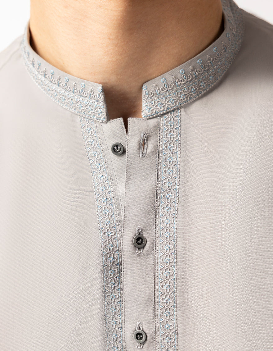 Blended Silver Shalwar Kameez - J. Junaid Jamshed