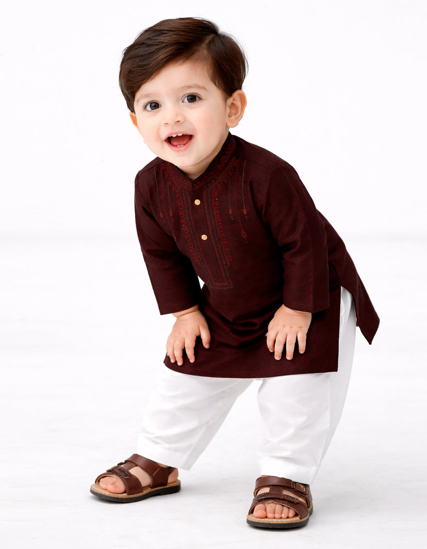Polyester Maroon Shalwar Kameez - J. Junaid Jamshed