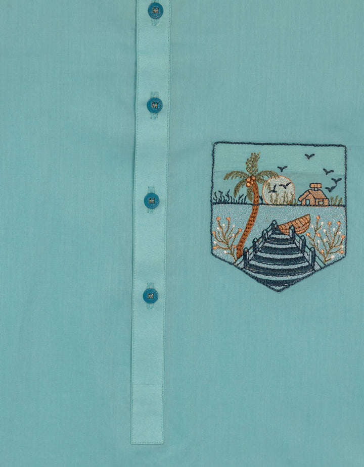 Cotton Sky Blue Kurta - J. Junaid Jamshed