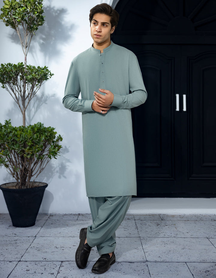 Blended Jade Green Kurta Trouser - J. Junaid Jamshed