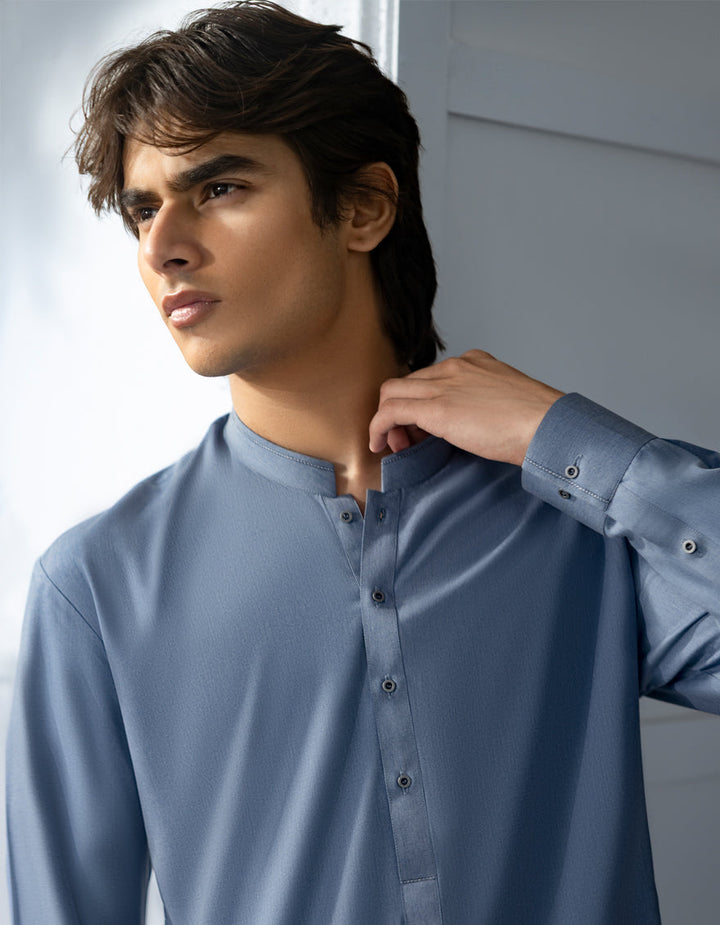 Blended Blue Kurta Trouser - J. Junaid Jamshed