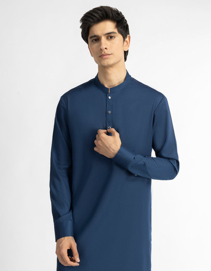 Blended Navy Blue Shalwar Kameez - J. Junaid Jamshed