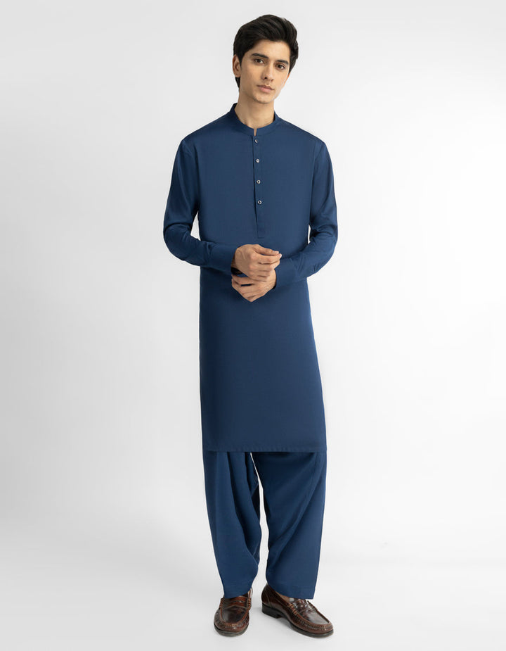 Blended Navy Blue Shalwar Kameez - J. Junaid Jamshed