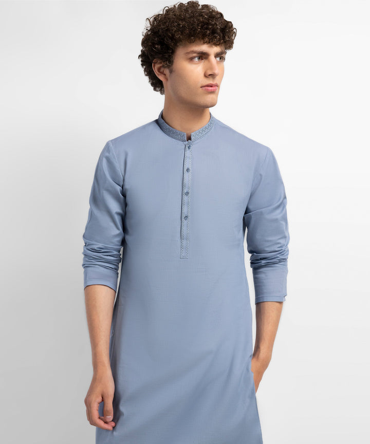 Cotton Light Blue Kurta - J. Junaid Jamshed