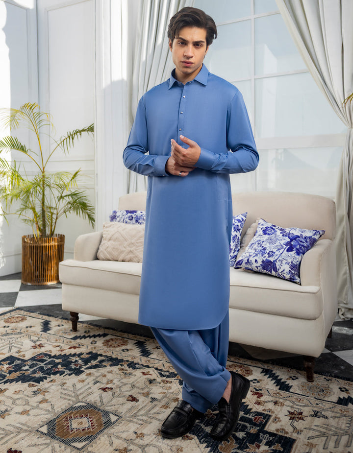 Blended Blue Shalwar Kameez - J. Junaid Jamshed