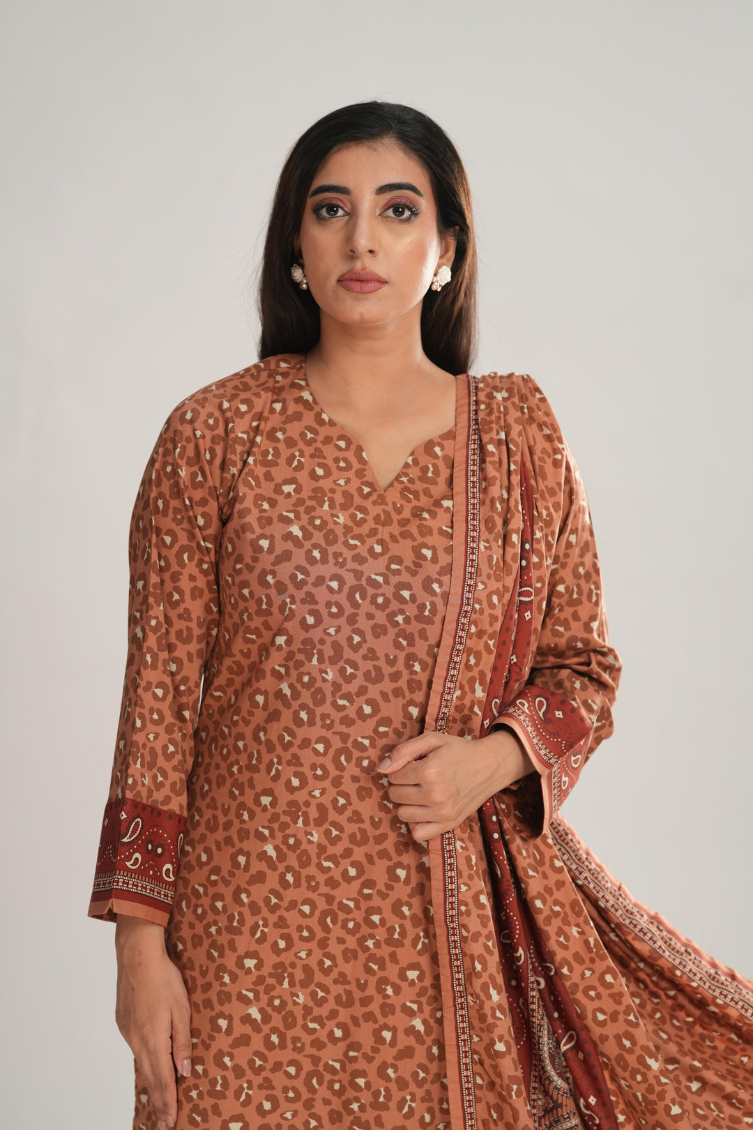 Linen Brown Stitched Suit - Nishat