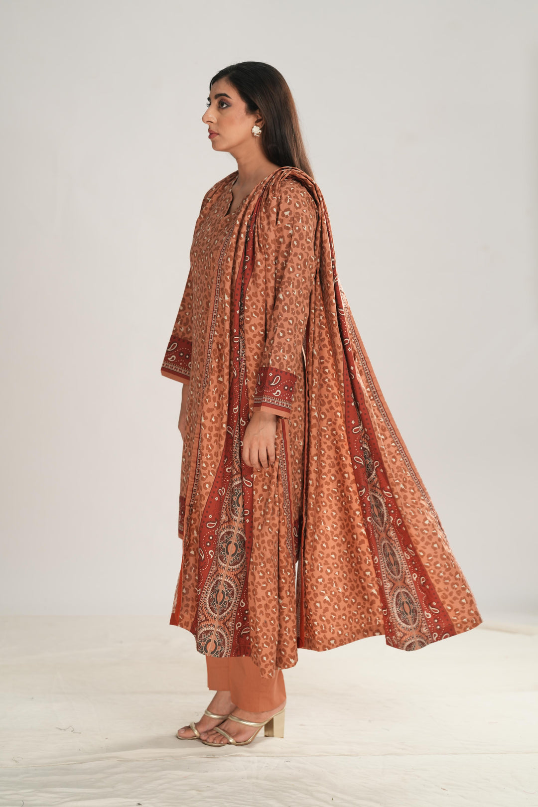 Linen Brown Stitched Suit - Nishat