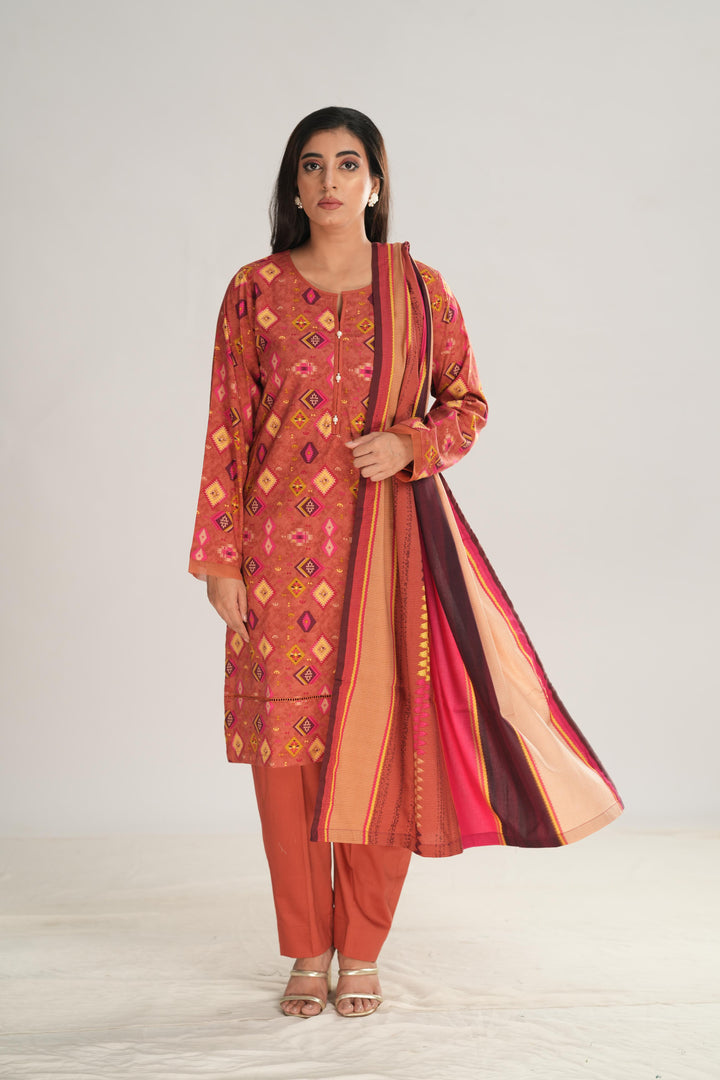 Linen Dull Pink Stitched Suit - Nishat