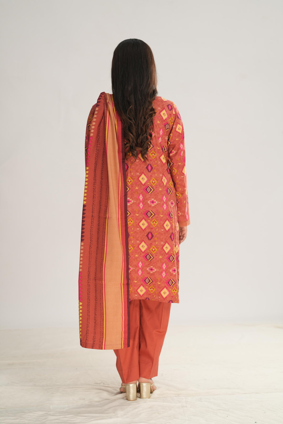 Linen Dull Pink Stitched Suit - Nishat