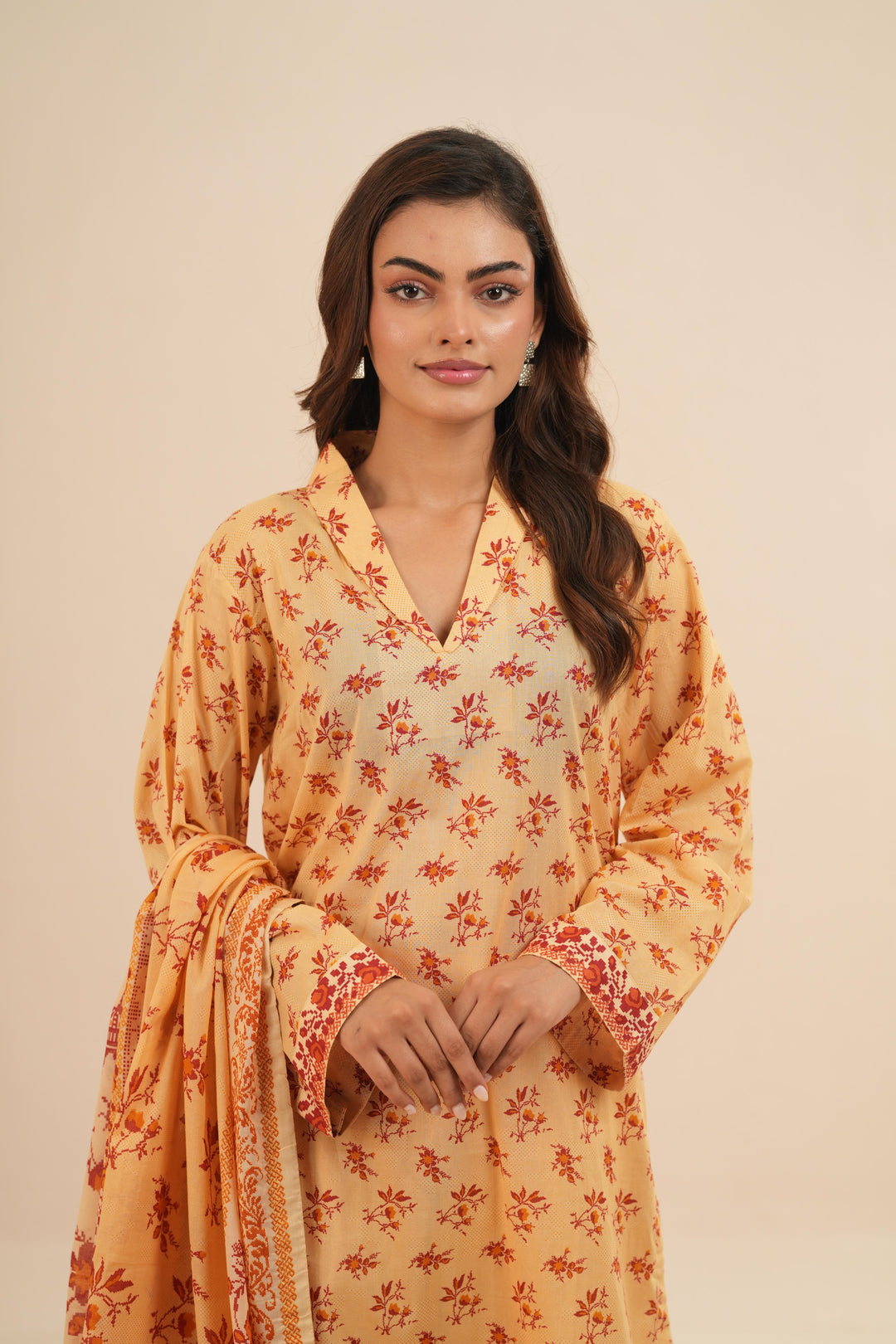 Viscose Lawn Light Yellow Stitched Suit - Nishat