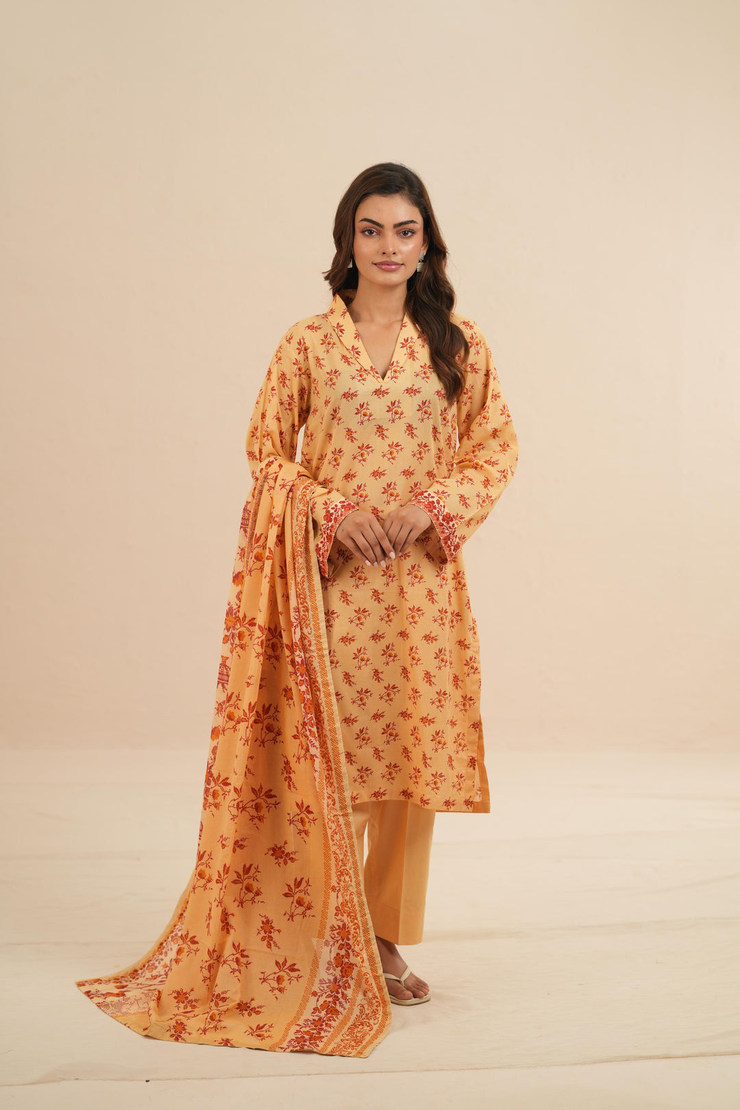 Viscose Lawn Light Yellow Stitched Suit - Nishat