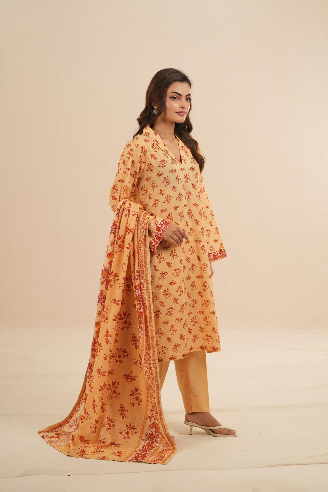 Viscose Lawn Light Yellow Stitched Suit - Nishat