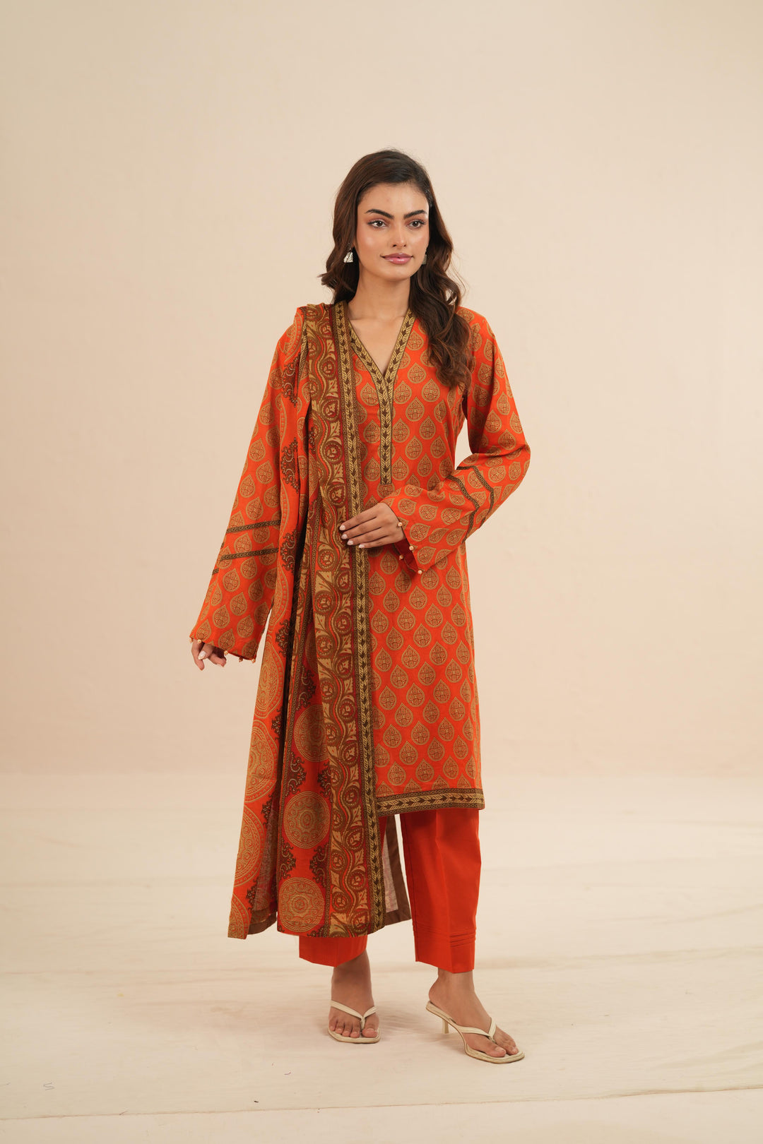 Viscose Lawn Orange Stitched Suit - Nishat