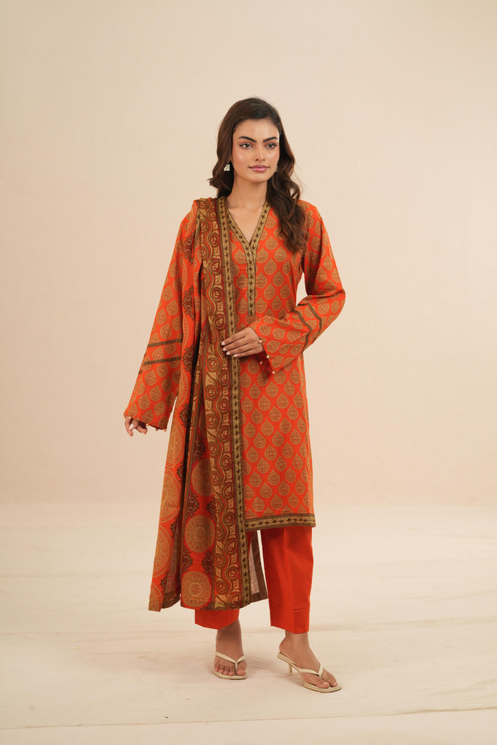Viscose Lawn Orange Stitched Suit - Nishat