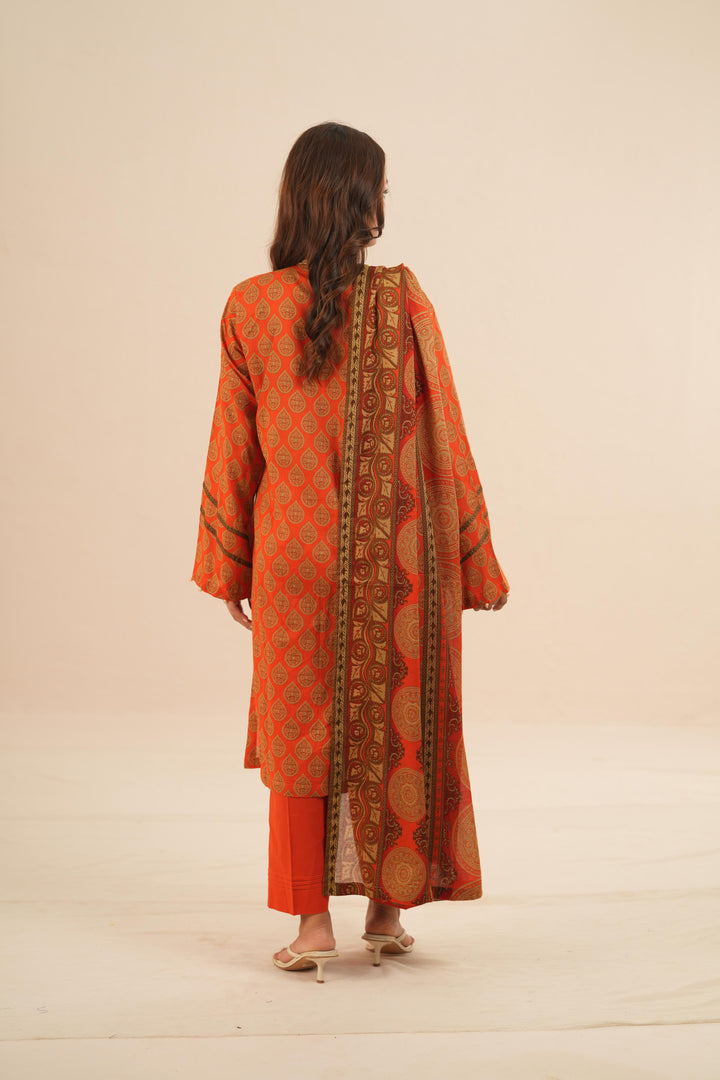 Viscose Lawn Orange Stitched Suit - Nishat