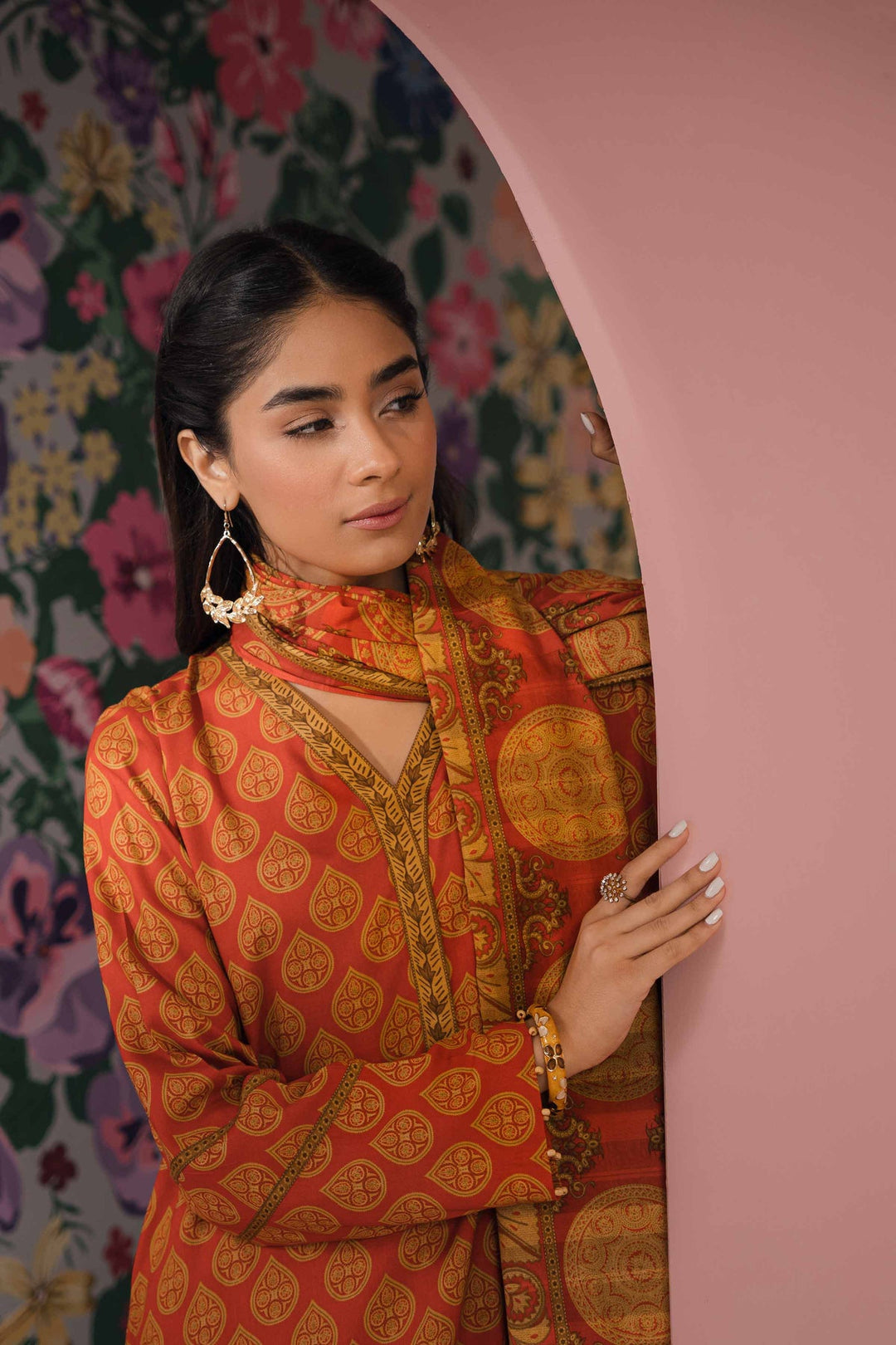 Viscose Lawn Orange Unstitched Suit - Nishat