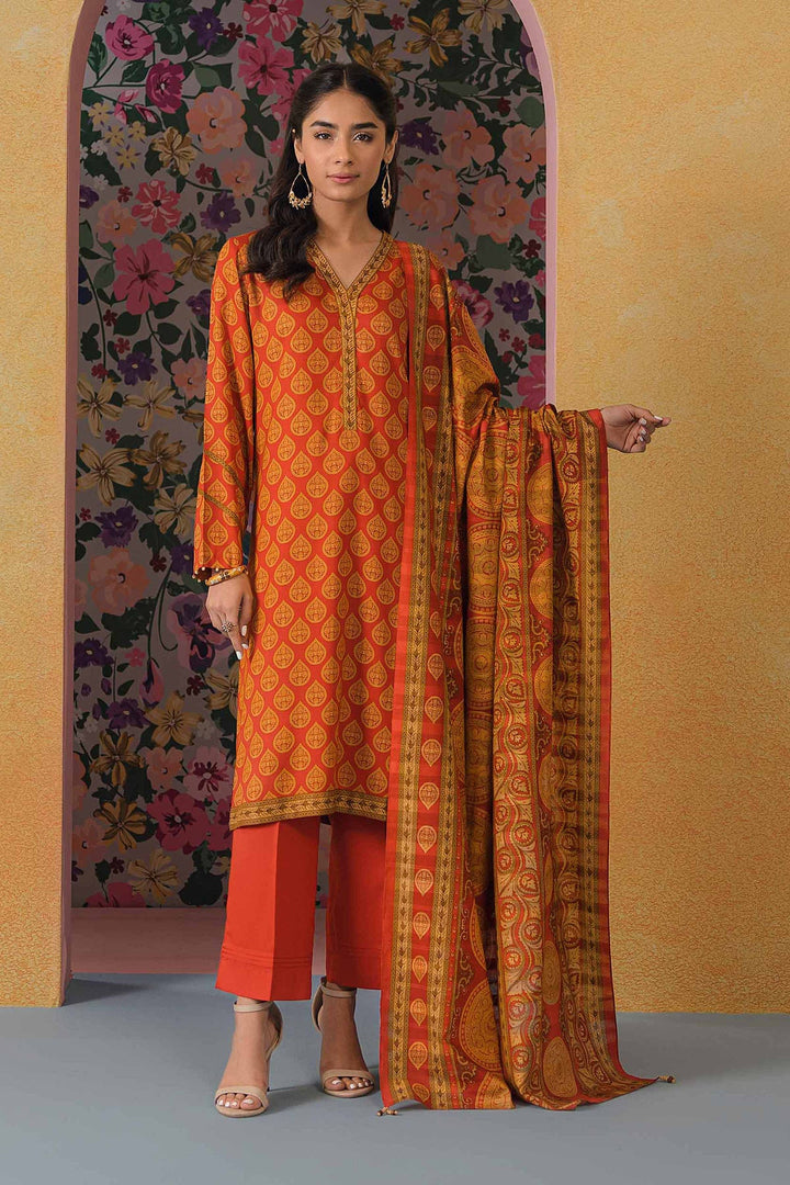 Viscose Lawn Orange Unstitched Suit - Nishat