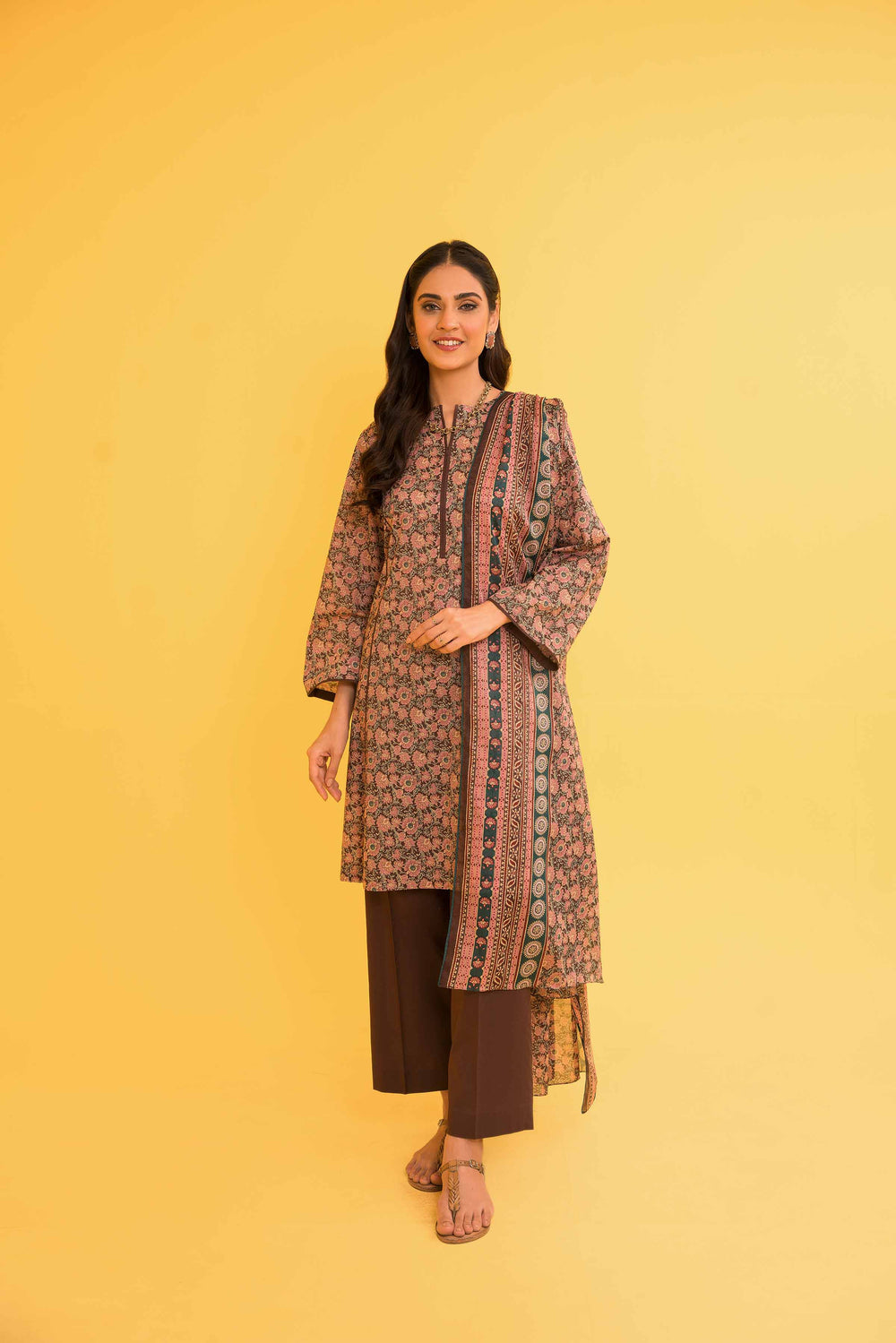 Lawn Brown Unstitched Suit - Nishat Linen
