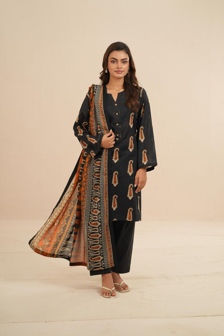 Lawn Black Stitched Suit - Nishat