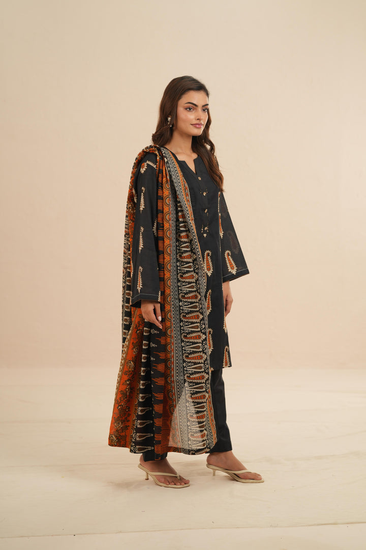 Lawn Black Stitched Suit - Nishat