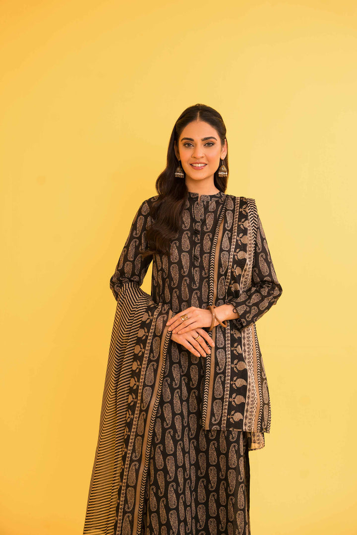 Lawn Black Unstitched Suit - Nishat