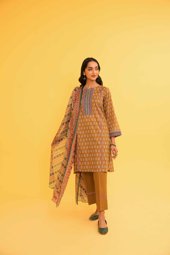 Lawn Mustard Unstitched Suit - Nishat