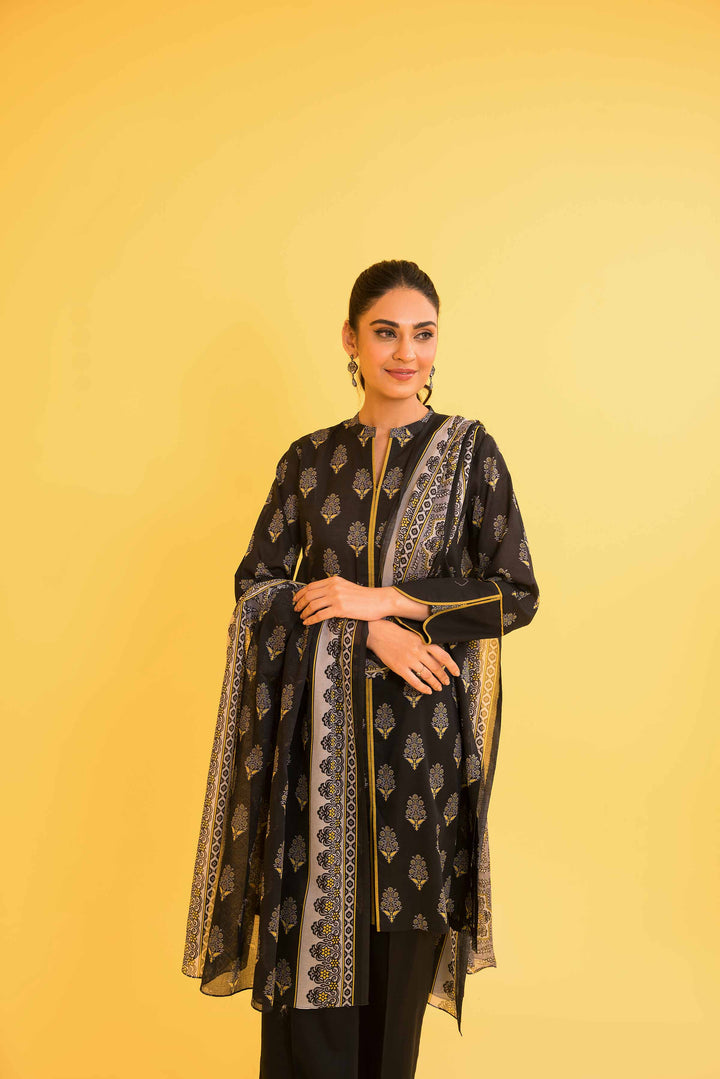Lawn Black Unstitched Suit - Nishat