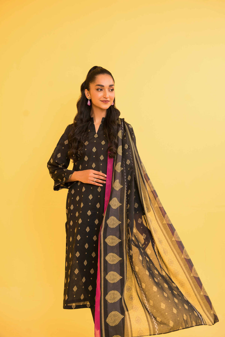 Lawn Black Unstitched Suit - Nishat